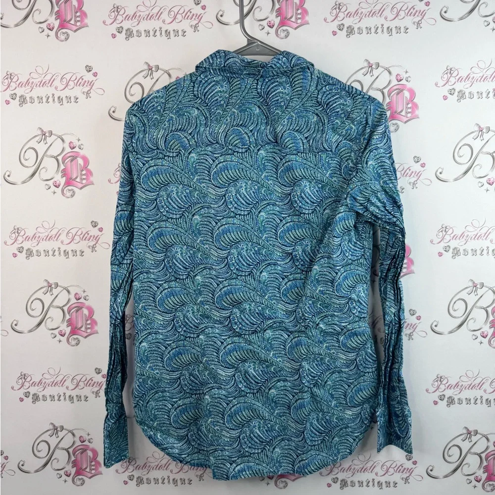 Liberty art fabrics button up blue and Green Patterned Long Sleeve Shirt paisley - Picture 2 of 12